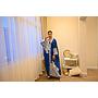PF Embroidered Linen Abaya/Bisht ( Blue & White)