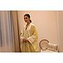 PF Embroidered Linen Abaya/Bisht ( Yellow & White)